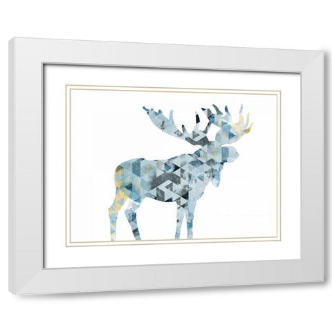 Blue Moose Triangles White Modern Wood Framed Art Print with Double Matting by OnRei