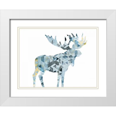 Blue Moose Triangles White Modern Wood Framed Art Print with Double Matting by OnRei