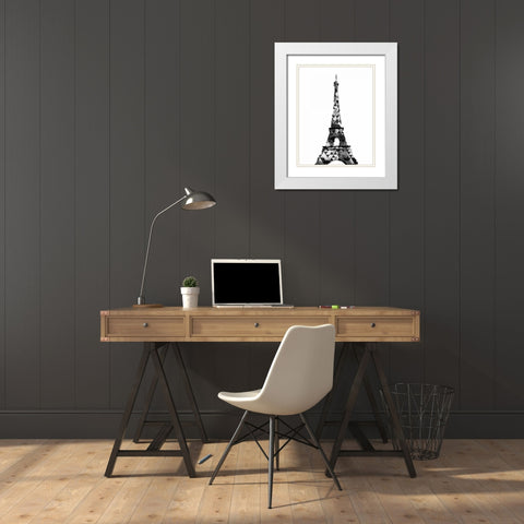 Grey Eiffel Triangles White Modern Wood Framed Art Print with Double Matting by OnRei