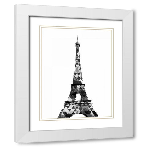 Grey Eiffel Triangles White Modern Wood Framed Art Print with Double Matting by OnRei