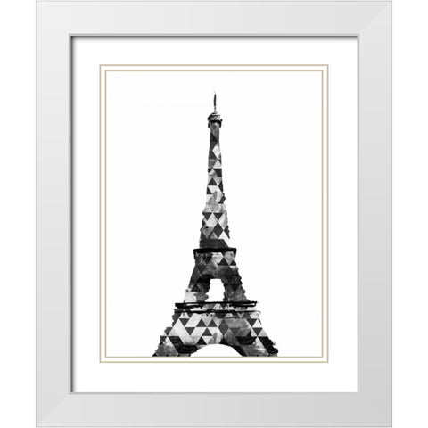 Grey Eiffel Triangles White Modern Wood Framed Art Print with Double Matting by OnRei