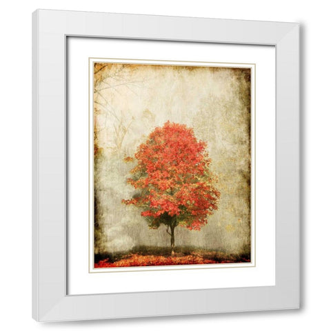 Fire Tree White Modern Wood Framed Art Print with Double Matting by OnRei