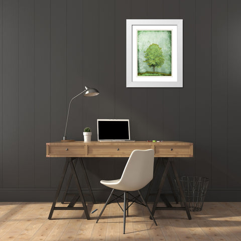 Green Tree White Modern Wood Framed Art Print with Double Matting by OnRei