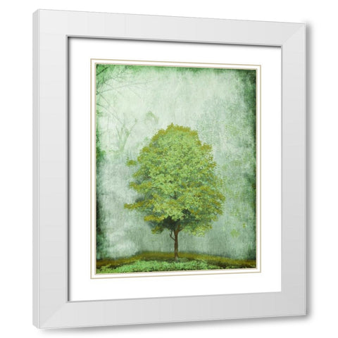 Green Tree White Modern Wood Framed Art Print with Double Matting by OnRei