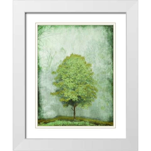 Green Tree White Modern Wood Framed Art Print with Double Matting by OnRei