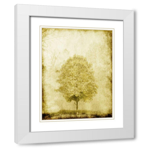 Golden Tree White Modern Wood Framed Art Print with Double Matting by OnRei