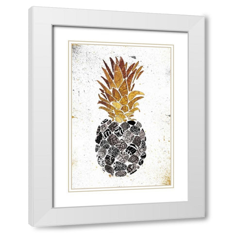 Golden Mandala Pineapple White Modern Wood Framed Art Print with Double Matting by OnRei