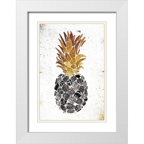 Golden Mandala Pineapple White Modern Wood Framed Art Print with Double Matting by OnRei