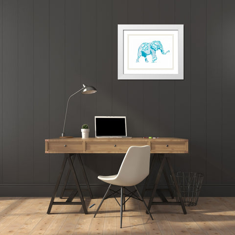 Blue Mandala Elephant White Modern Wood Framed Art Print with Double Matting by OnRei