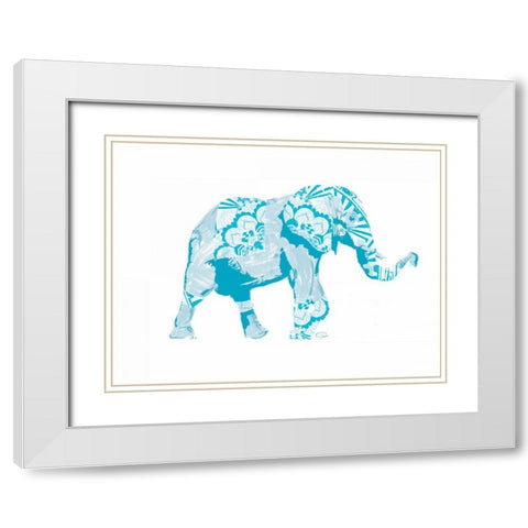 Blue Mandala Elephant White Modern Wood Framed Art Print with Double Matting by OnRei