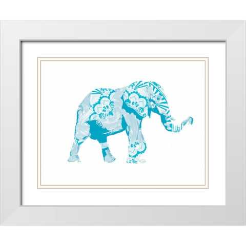 Blue Mandala Elephant White Modern Wood Framed Art Print with Double Matting by OnRei