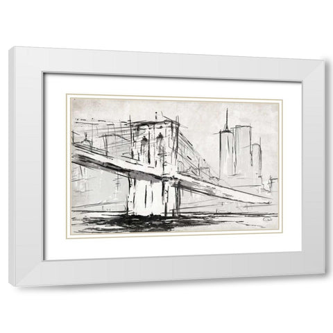 Brooklyn Sketch White Modern Wood Framed Art Print with Double Matting by OnRei