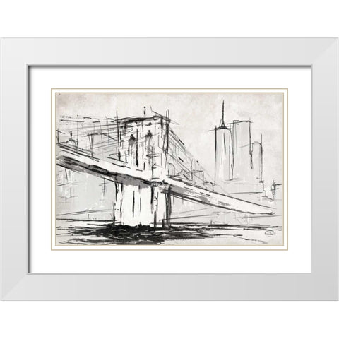 Brooklyn Sketch White Modern Wood Framed Art Print with Double Matting by OnRei