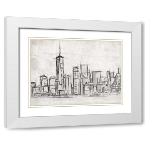 NY Skyline White Modern Wood Framed Art Print with Double Matting by OnRei