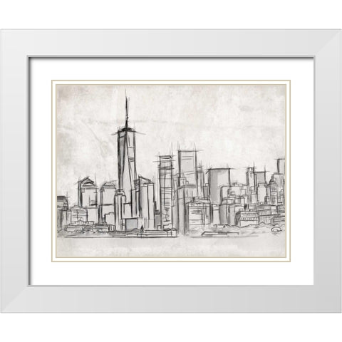 NY Skyline White Modern Wood Framed Art Print with Double Matting by OnRei