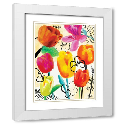 Floral Water Ink White Modern Wood Framed Art Print with Double Matting by OnRei