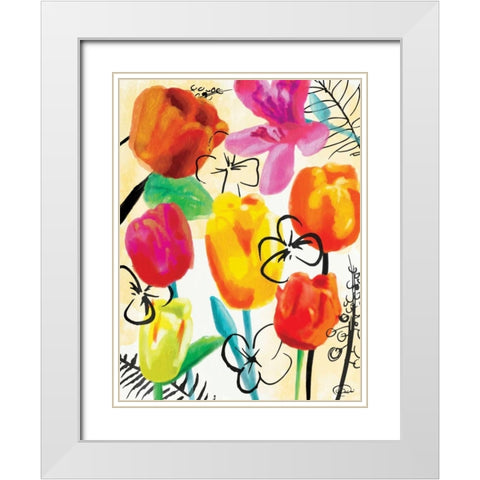 Floral Water Ink White Modern Wood Framed Art Print with Double Matting by OnRei