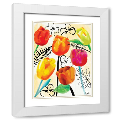 Floral Water Ink Mate White Modern Wood Framed Art Print with Double Matting by OnRei