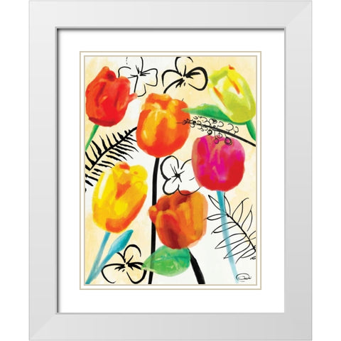 Floral Water Ink Mate White Modern Wood Framed Art Print with Double Matting by OnRei