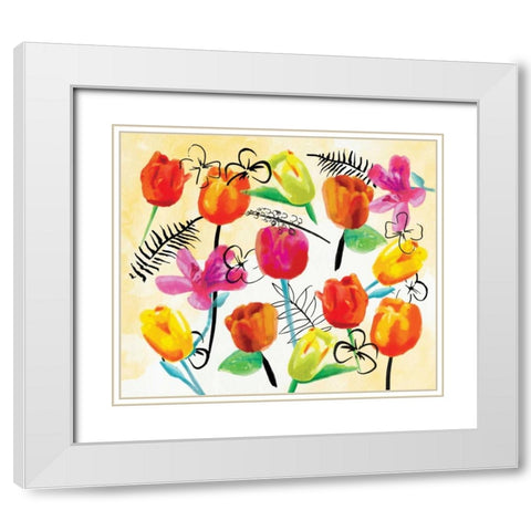 Full Floral Ink White Modern Wood Framed Art Print with Double Matting by OnRei