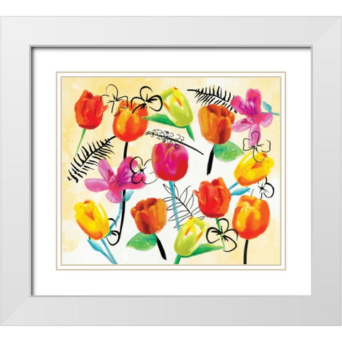 Full Floral Ink White Modern Wood Framed Art Print with Double Matting by OnRei