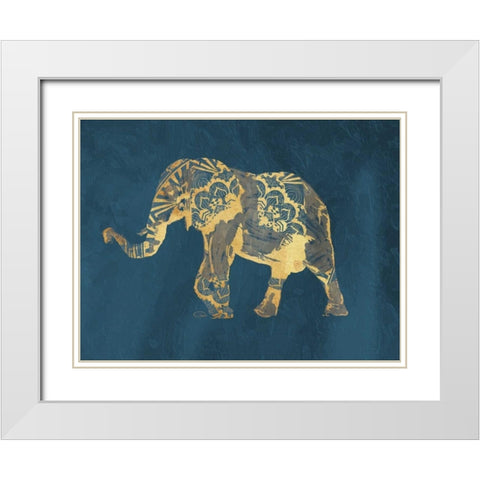 Navy Gold Elephant White Modern Wood Framed Art Print with Double Matting by OnRei