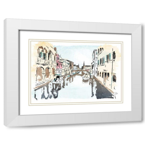 Venice In Ink White Modern Wood Framed Art Print with Double Matting by OnRei