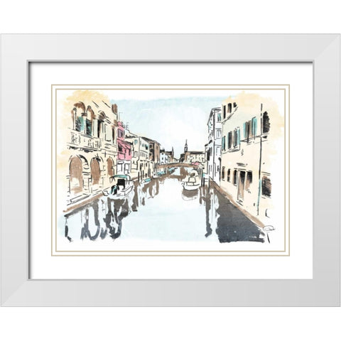 Venice In Ink White Modern Wood Framed Art Print with Double Matting by OnRei