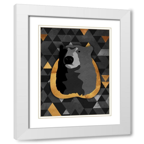 Dark Gold Triangular Bear White Modern Wood Framed Art Print with Double Matting by OnRei