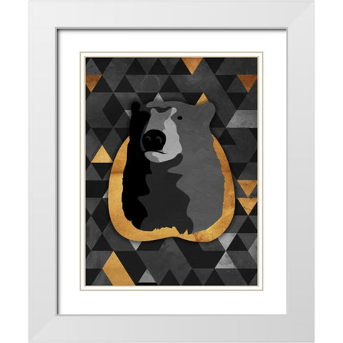 Dark Gold Triangular Bear White Modern Wood Framed Art Print with Double Matting by OnRei