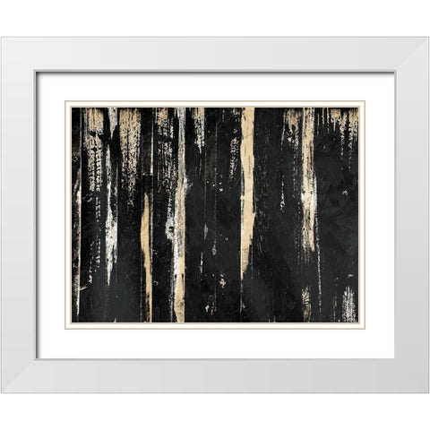 Gold Streaks White Modern Wood Framed Art Print with Double Matting by OnRei