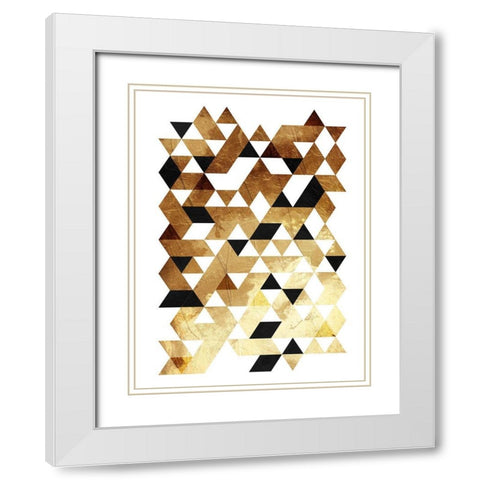 Golden Triangles White Modern Wood Framed Art Print with Double Matting by OnRei