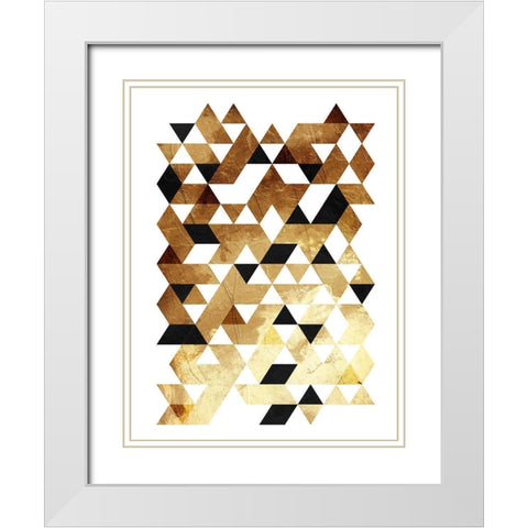 Golden Triangles White Modern Wood Framed Art Print with Double Matting by OnRei