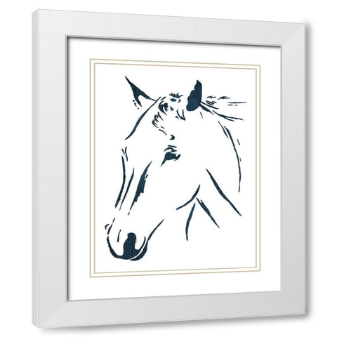 Blue Horse White Modern Wood Framed Art Print with Double Matting by OnRei