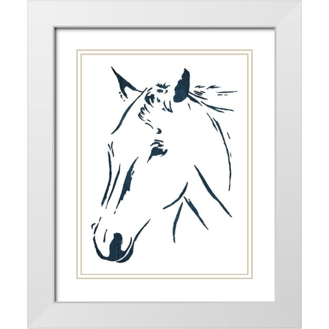 Blue Horse White Modern Wood Framed Art Print with Double Matting by OnRei