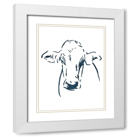 Blue Cow White Modern Wood Framed Art Print with Double Matting by OnRei