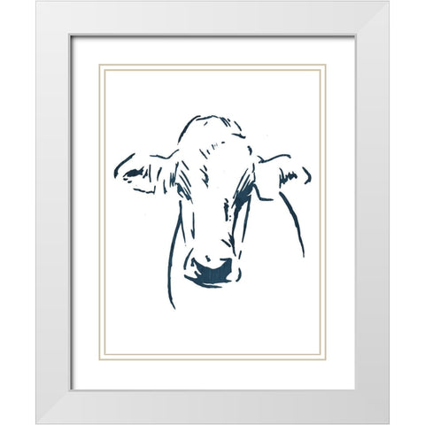 Blue Cow White Modern Wood Framed Art Print with Double Matting by OnRei