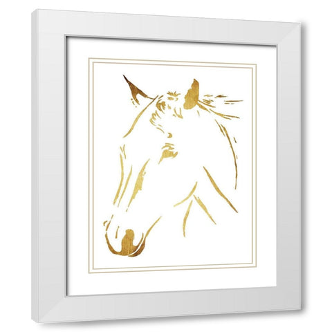 Gold Horse White Modern Wood Framed Art Print with Double Matting by OnRei