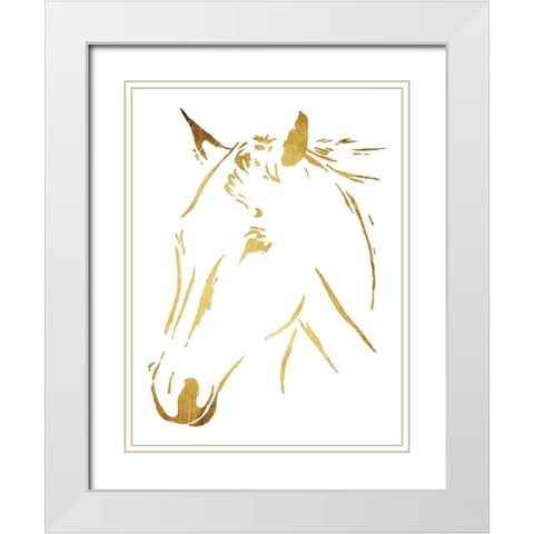 Gold Horse White Modern Wood Framed Art Print with Double Matting by OnRei