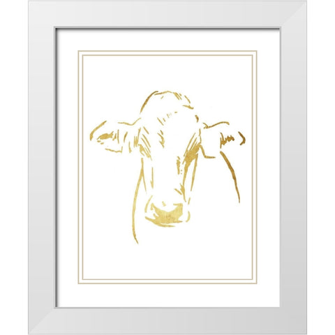 Gold Cow White Modern Wood Framed Art Print with Double Matting by OnRei