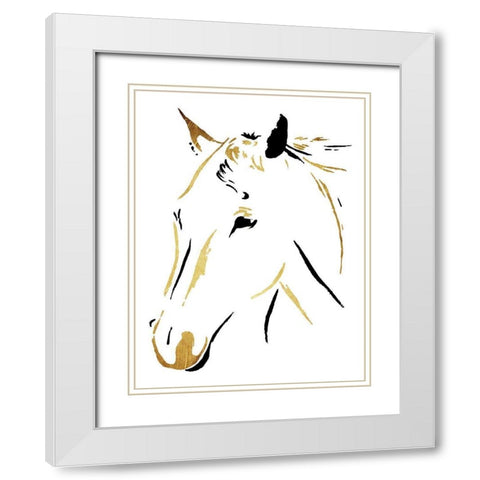 Gold Black Horse White Modern Wood Framed Art Print with Double Matting by OnRei