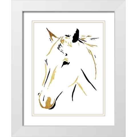 Gold Black Horse White Modern Wood Framed Art Print with Double Matting by OnRei