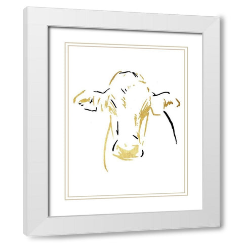 Gold Black Cow White Modern Wood Framed Art Print with Double Matting by OnRei