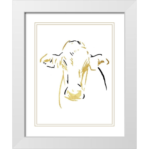 Gold Black Cow White Modern Wood Framed Art Print with Double Matting by OnRei