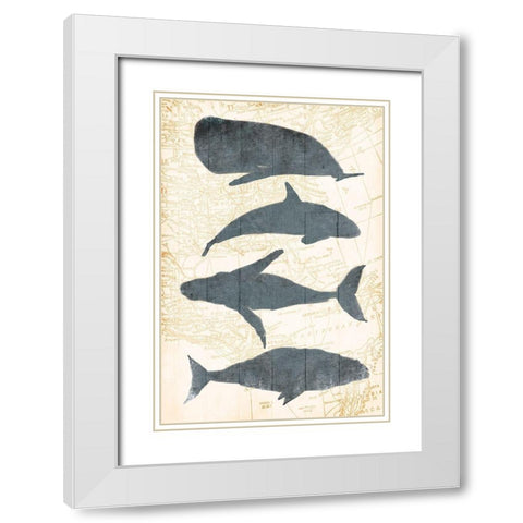 Whale Map White Modern Wood Framed Art Print with Double Matting by OnRei