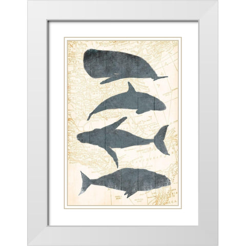 Whale Map White Modern Wood Framed Art Print with Double Matting by OnRei