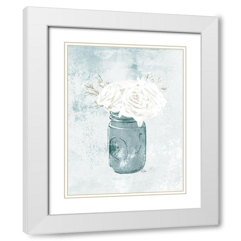 Flowers In A Jar White Modern Wood Framed Art Print with Double Matting by OnRei