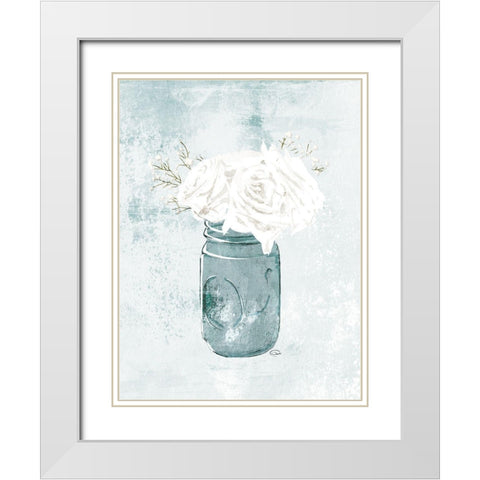 Flowers In A Jar White Modern Wood Framed Art Print with Double Matting by OnRei