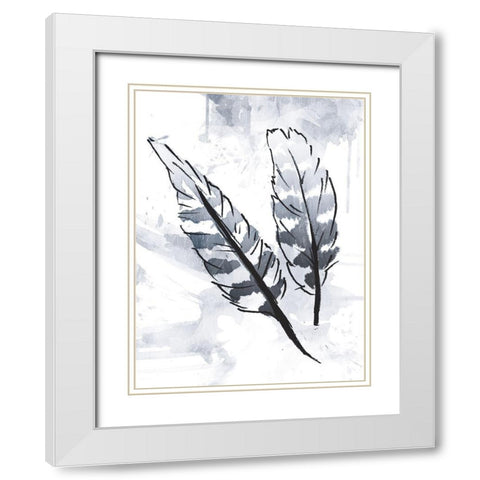 Silver Feathers White Modern Wood Framed Art Print with Double Matting by OnRei