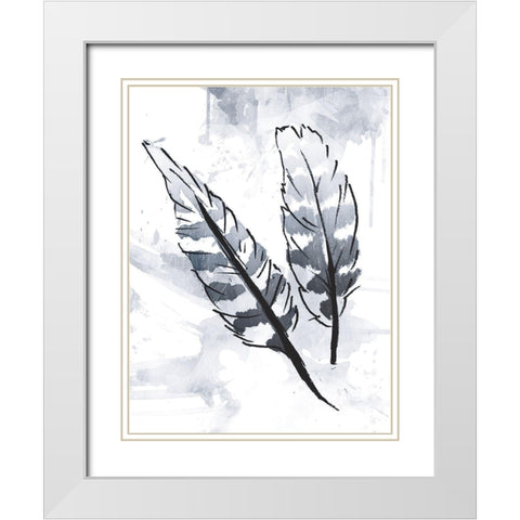 Silver Feathers White Modern Wood Framed Art Print with Double Matting by OnRei